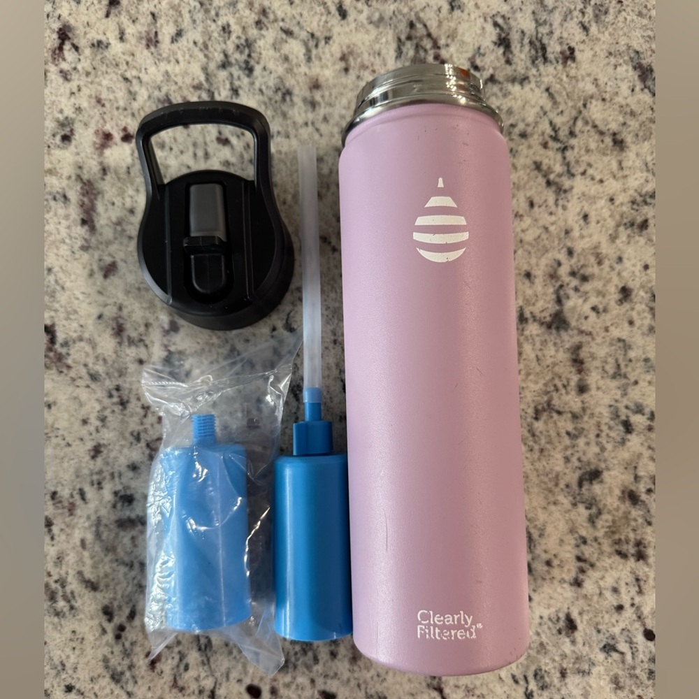 Clearly Filtered brand 20oz Pink Water Bottle - straw and new filter